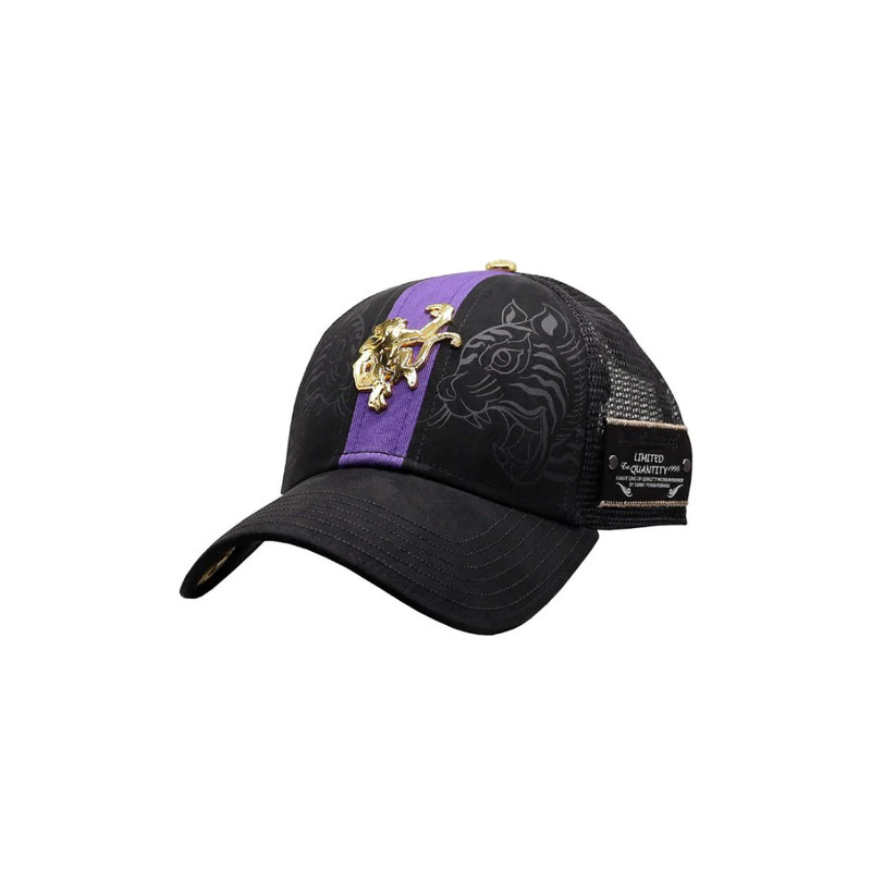 Red Monkey Center Stripe Trucker Cap - Black & Eggplant - قبعة